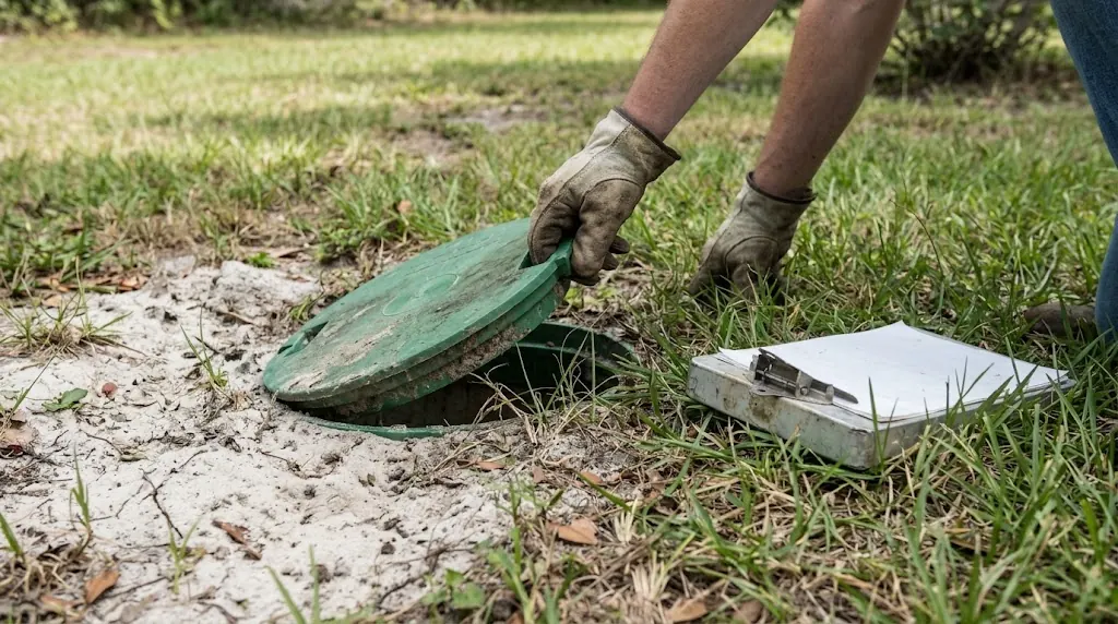 Septic riser lid opened for an inspection in Florence, SC
